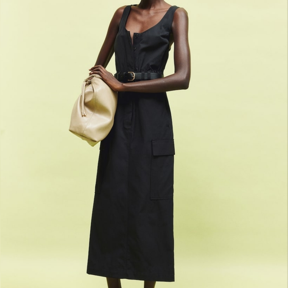 H&M long cargo dress maxi black BNWT